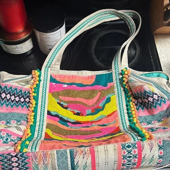 American & Beyond Handmade Colorful Patterned Tote Bag - Picture 1 of 5
